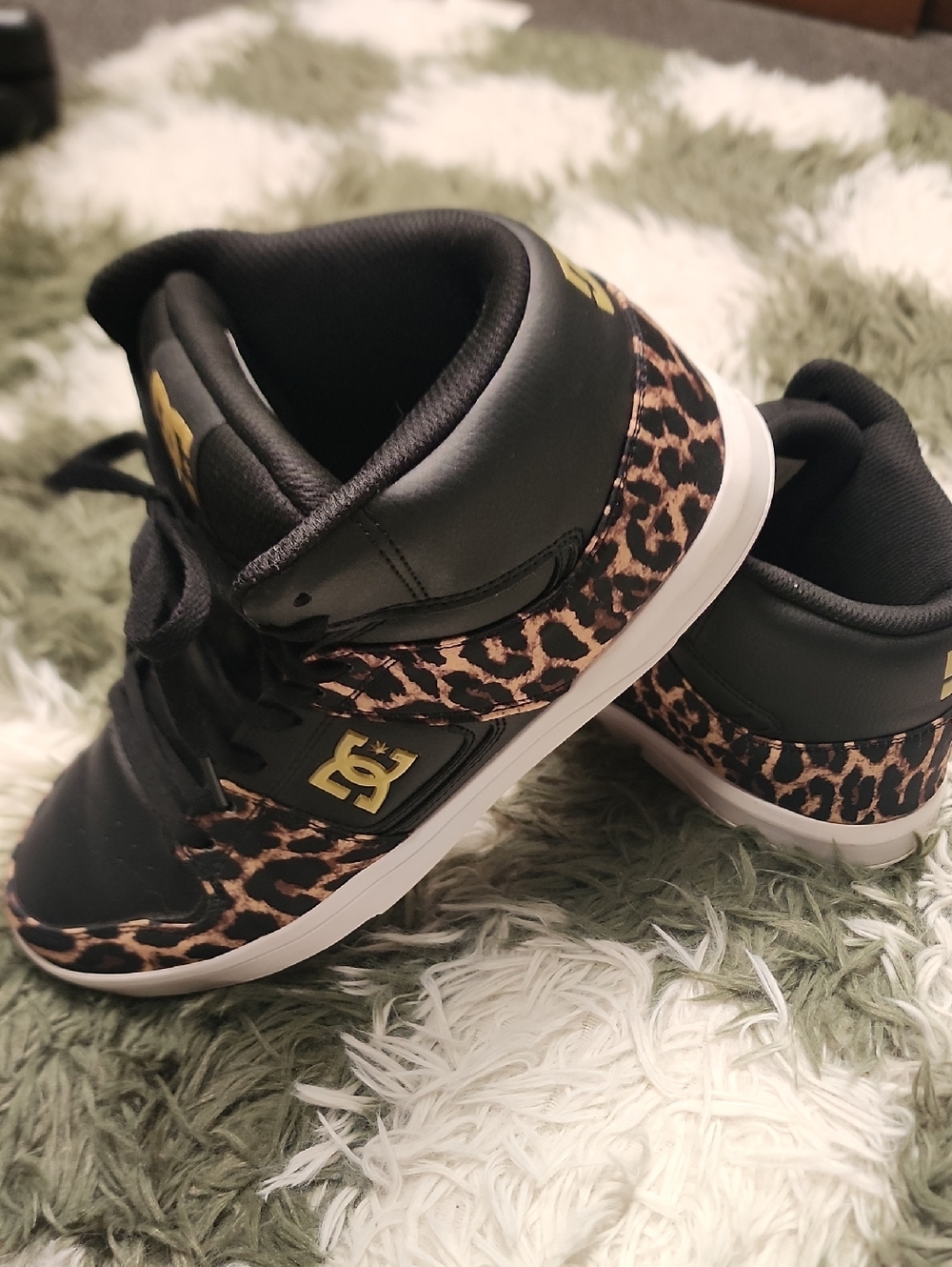 DC Leopard-Trim High-Top Sneakers in Black & Brown